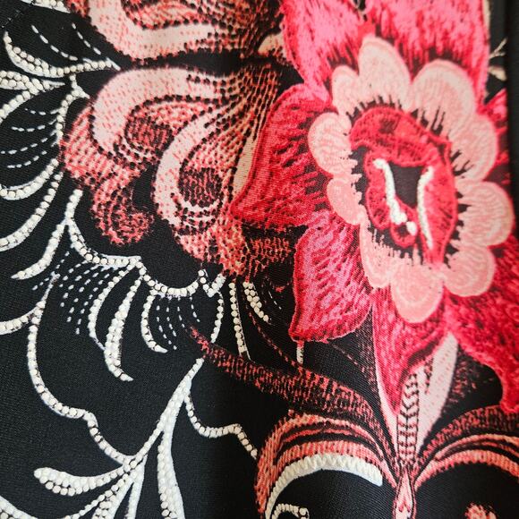 Roz & Ali Black Pink Floral Bell Sleeve Dress Women’s 18 Sheath Fit - Picture 7 of 13